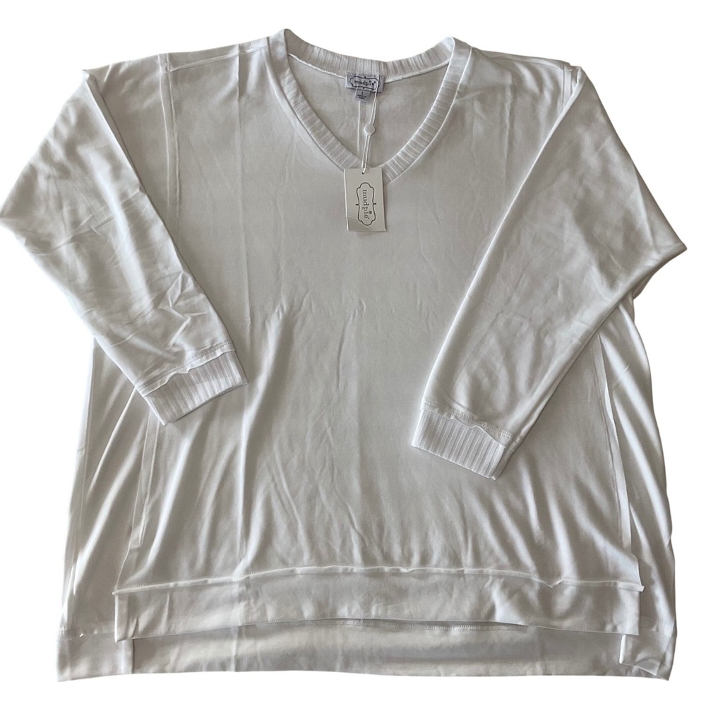 Mud Pie White V Neck Long Sleeve Tunic‎ Top Womens Size L